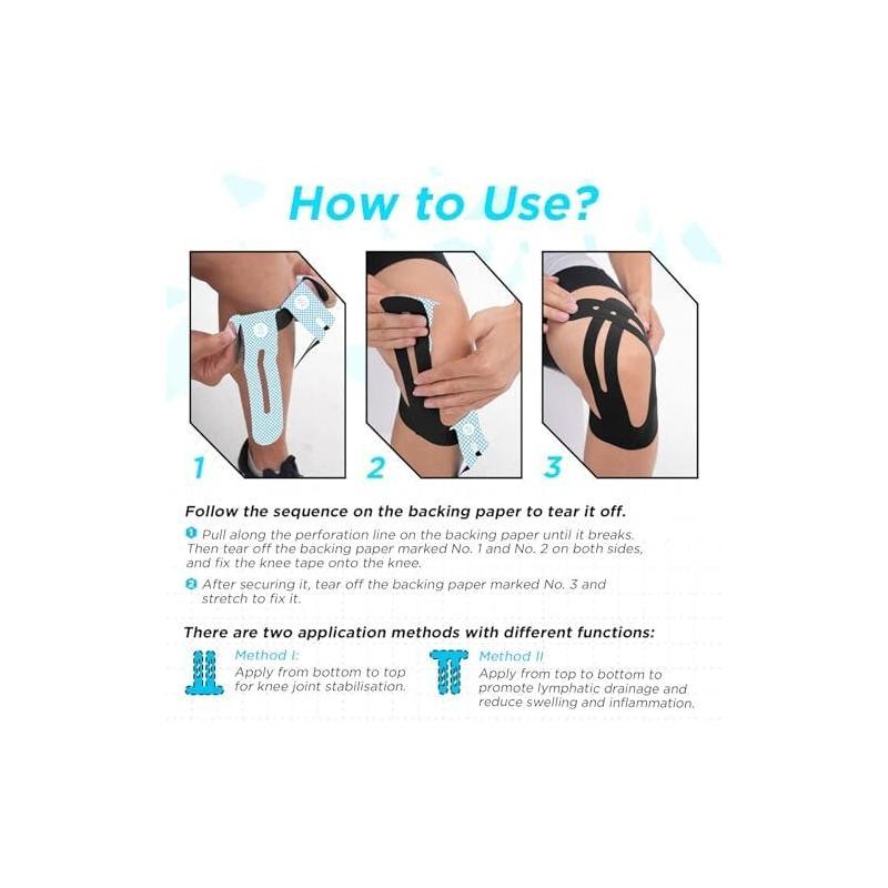 Sports Taping Precut - 10Pcs Pre-Cut Knee Kinesiology Tape, Breathable
